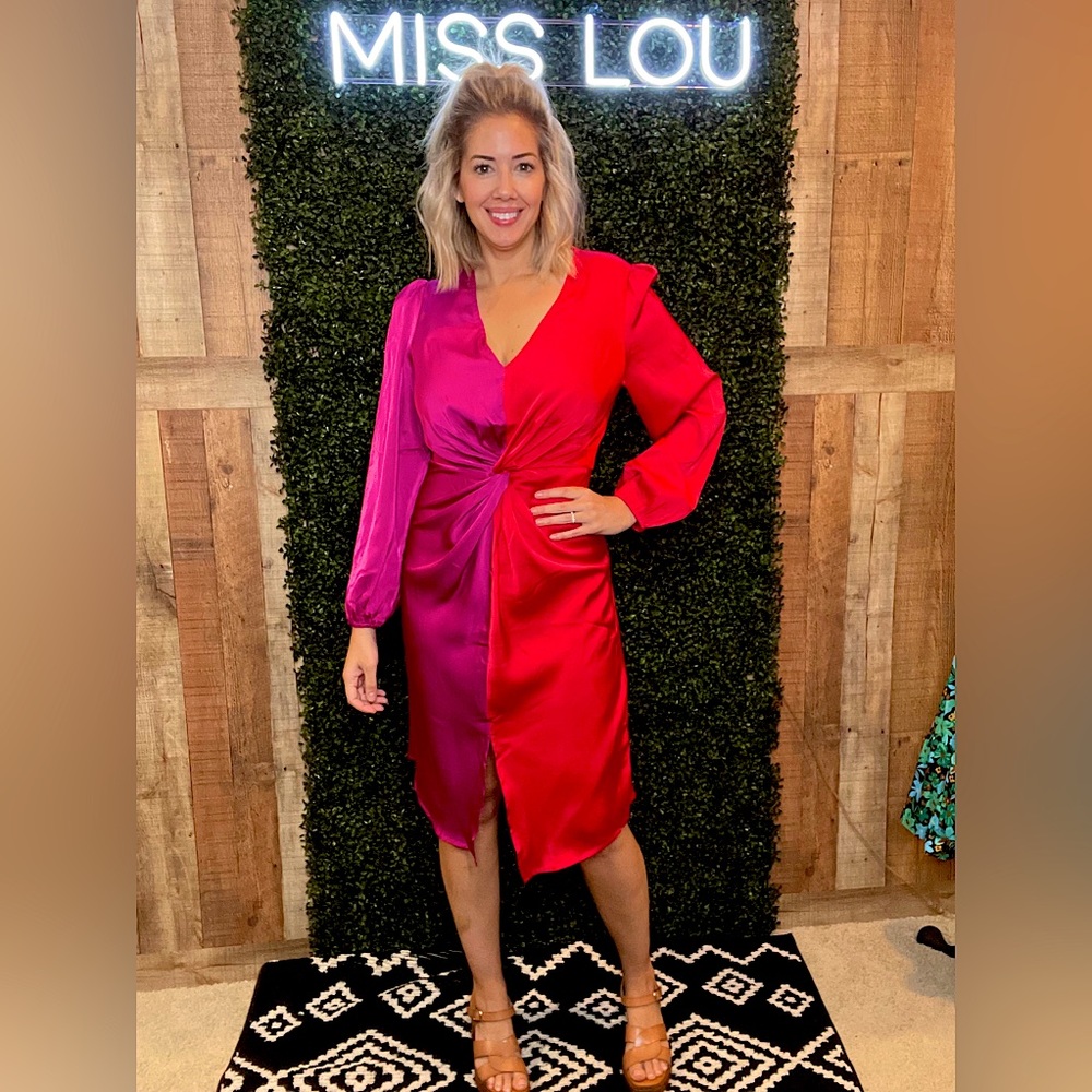 Color Block Satin Midi Dress